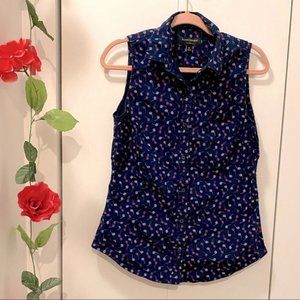 🌷Banana Republic🌷Navy Blue &amp; Pink Tailored Sleeveless Button Shirt